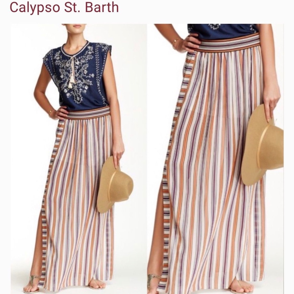 CALYPSO ST.BARTH Romia Side Slit Stripe Skirt SIZE M